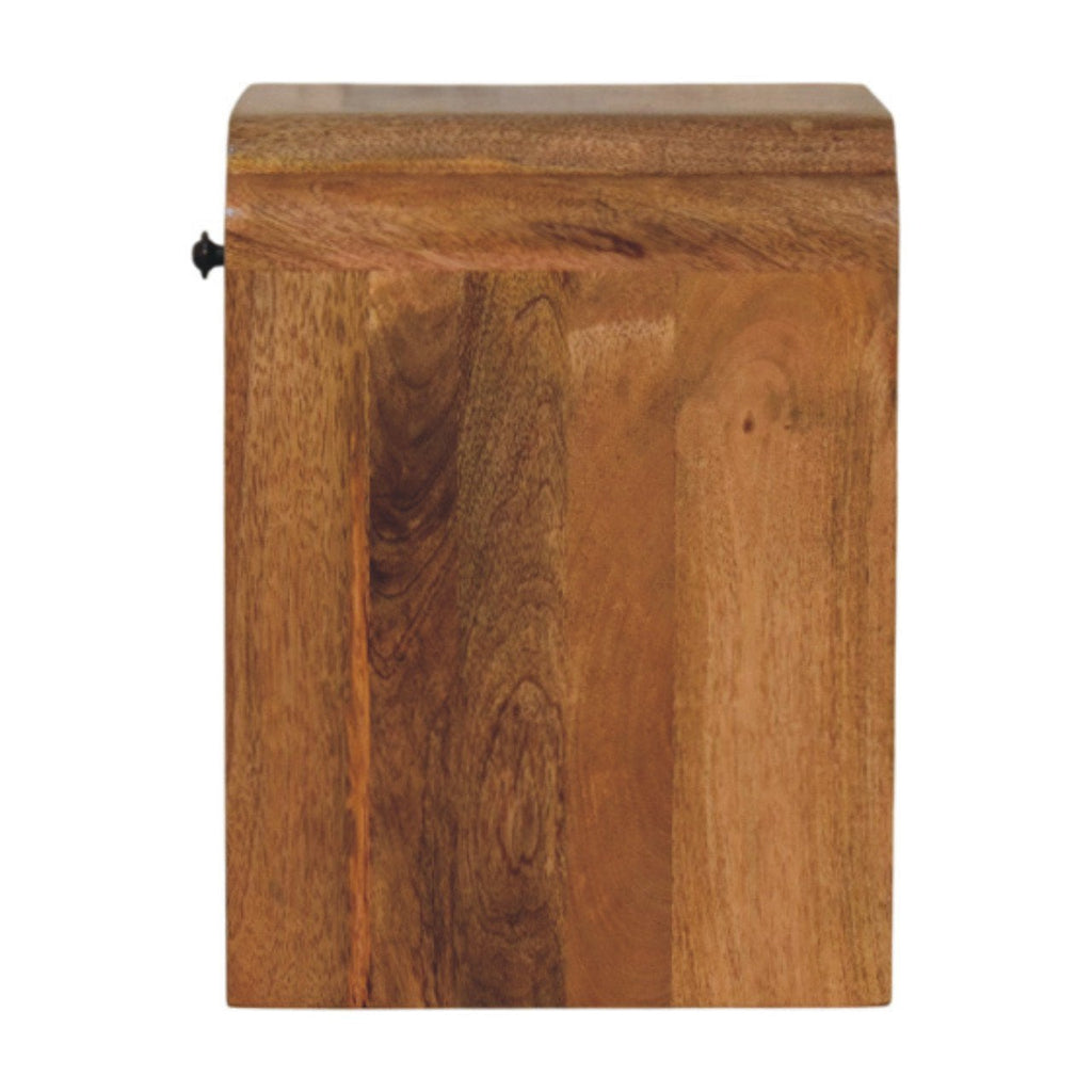 Massief houten Newton mini-nachtkastje in eikenhout, 1 lade en open plank, beige