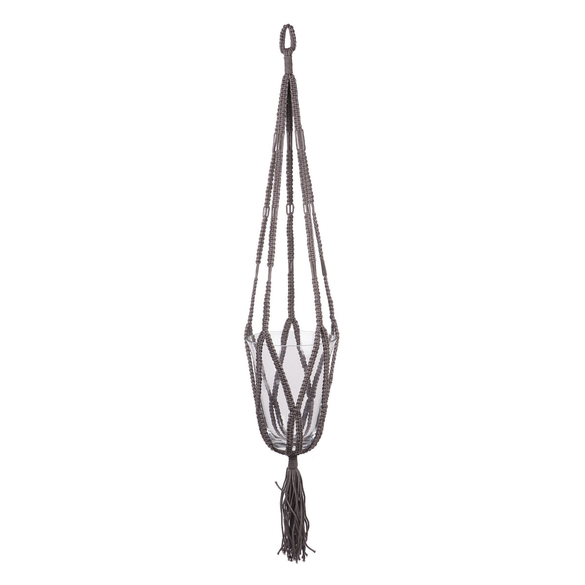 Macramé pothouder hangend taupe
