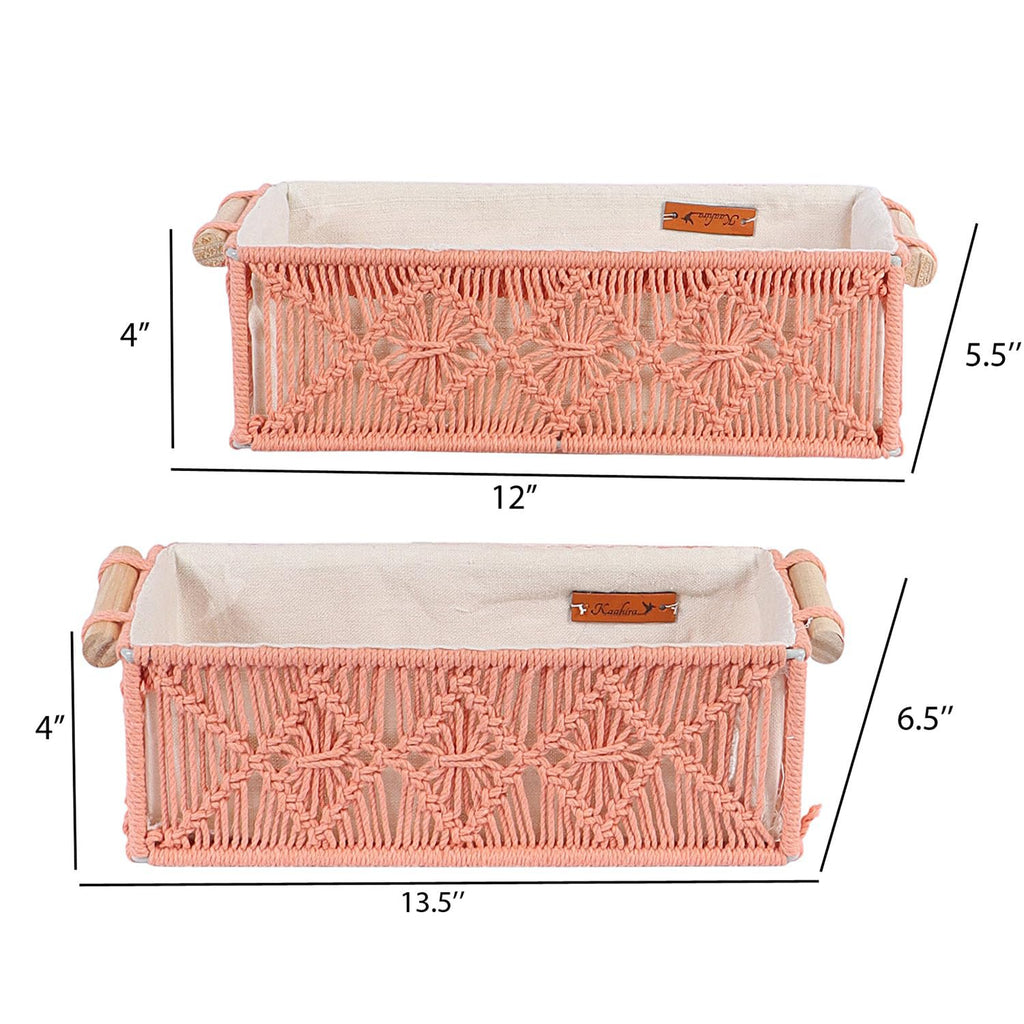 Rose handgeweven katoenen opbergmandenset – set van 2 stuks