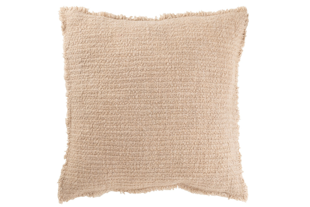 J-Line Kussen Gerafelde Randen Katoen/Polyester Beige