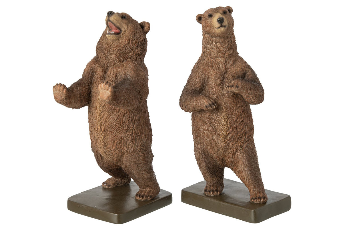 J-Line Boekensteunen beer - polyresin - bruin - set van 2