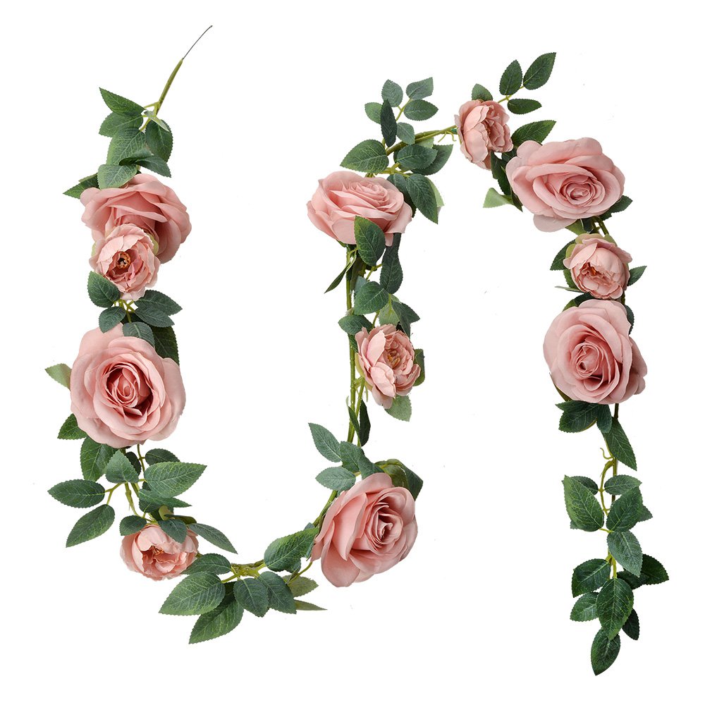 Kunstbloem Guirlande 150 cm Roze Groen Kunststof Rozen