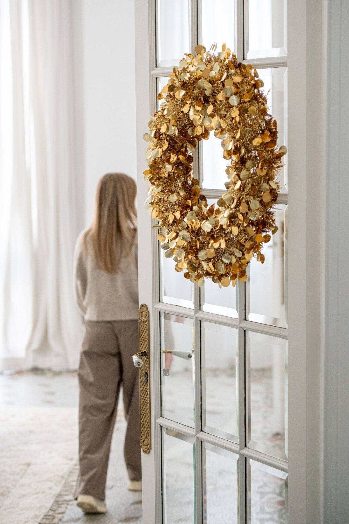 J-Line decoratie krans Sprankelend - polystyreen - goud - medium