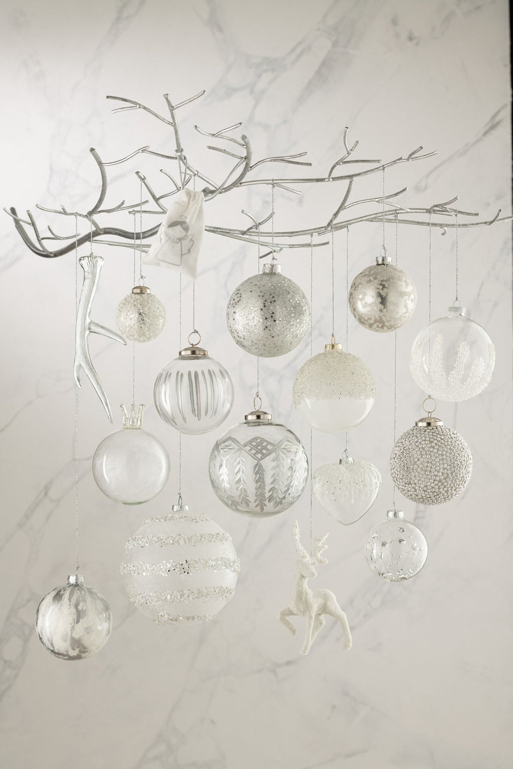 J-Line kerstbal Lijnen - glas - wit/zilver - extra L