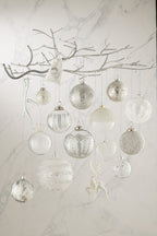 J-Line kerstbal Lijnen - glas - wit/zilver - extra L