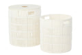 J-Line mand + deksel Rond - ijzer/papier - wit - set van 2
