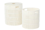 J-Line mand + deksel Rond - ijzer/papier - wit - set van 2
