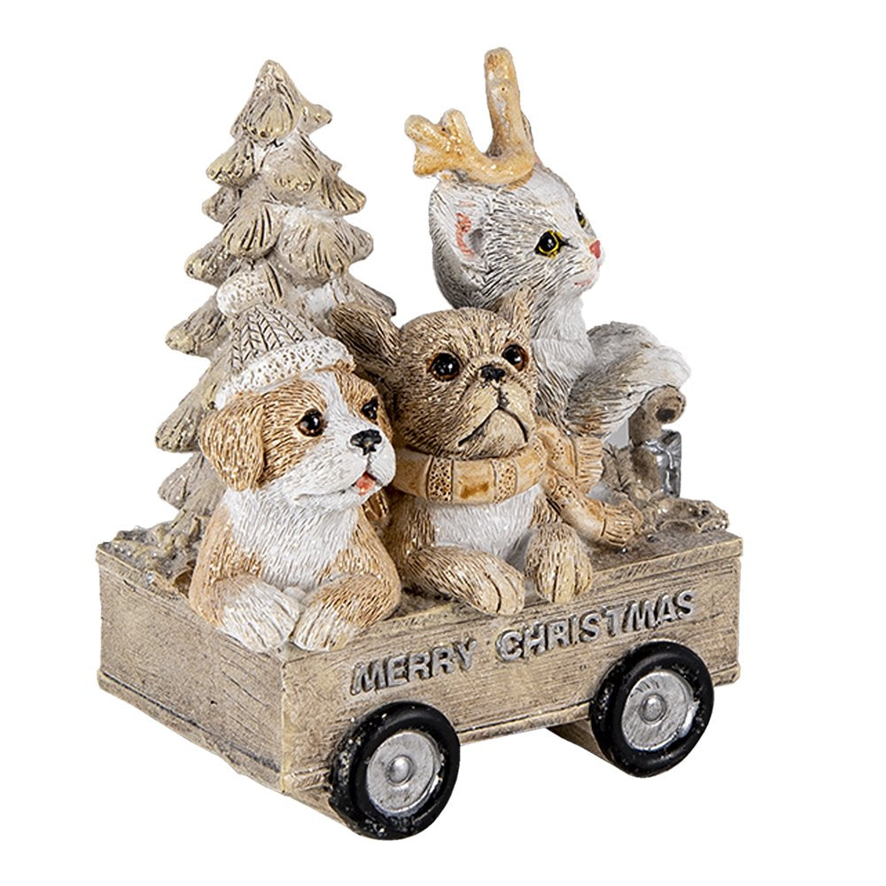 Beeld Dieren 9x7x11 cm Grijs Beige Polyresin Dieren Kerstdecoratie