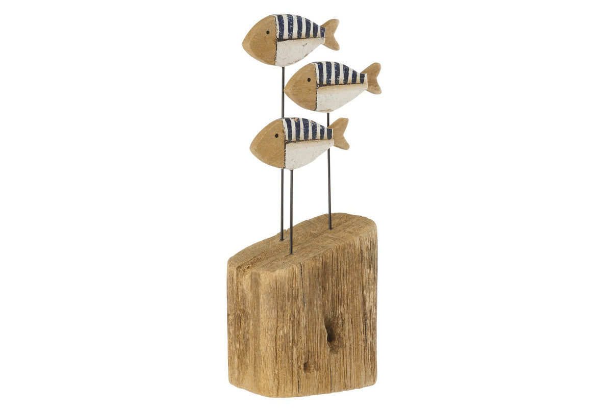 J-Line decoratie Vis Op Voet - hout - blauw/naturel - S