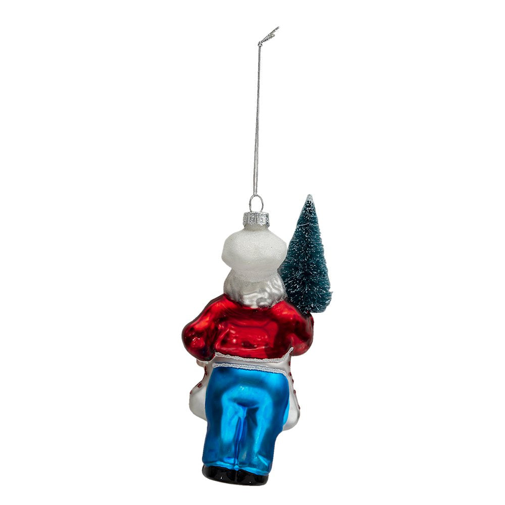 Kersthanger Kerstman 16 cm Rood Blauw Glas Kerstbal