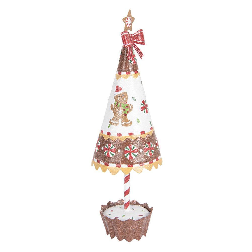 Kerstdecoratie Beeld Kerstboom Ø 11x37 cm Bruin Wit Metaal Gingerbread man