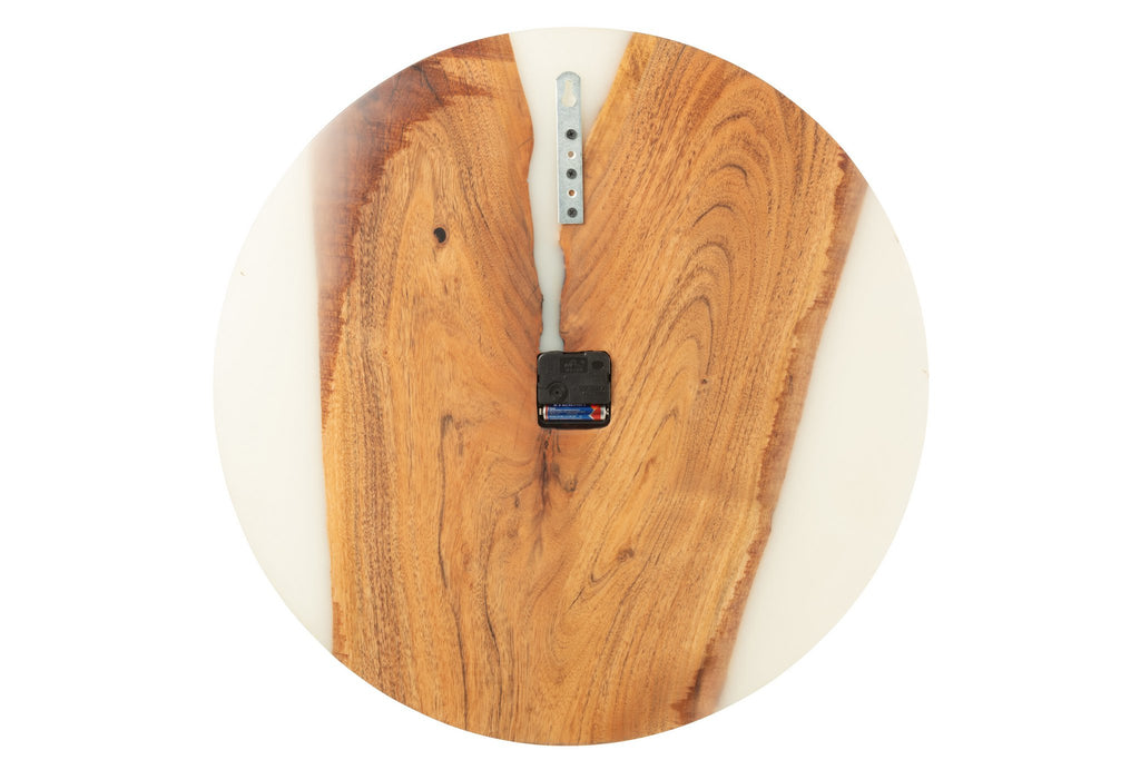 J-Line wandklok Modern - hout/epoxyhars - naturel/wit