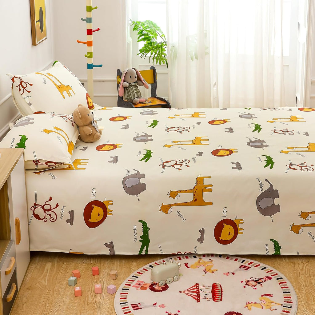 Lakenset Tweepersoons - Microvezel 180TC - Kinder Safari Print 225x250cm