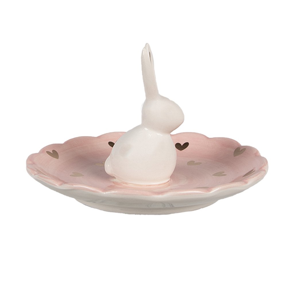 Schaaltje Konijn Ø 14x9 cm Roze Keramiek Hartjes Decoratie Schaal