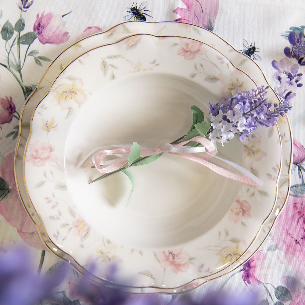 Dinerbord Ø 26 cm Wit Roze Porselein Bloemen Eetbord