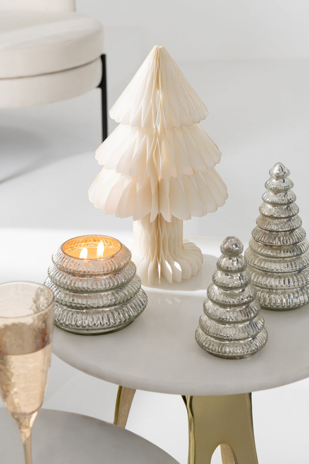 J-Line decoratie Kerstboom Vouwbaar - papier - gebroken wit - M
