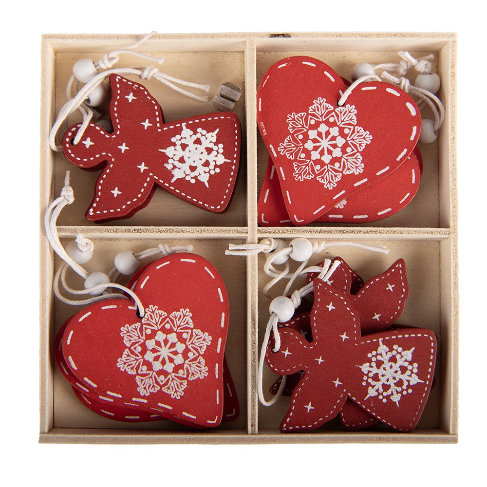 Kersthanger Set van 12 Hart 13x13 cm Rood Hout