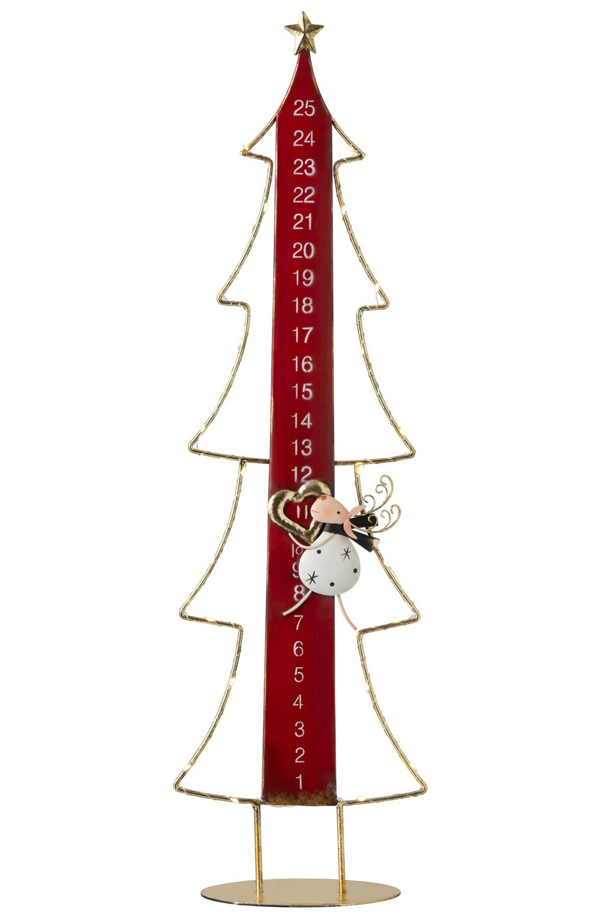 J-Line Ledkerstboom met adventskalender - metaal - kerstrood/goud