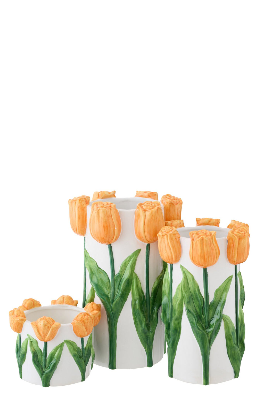 J-Line bloempot Tulp - keramiek - wit/oranje - L