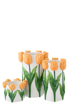 J-Line bloempot Tulp - keramiek - wit/oranje - L
