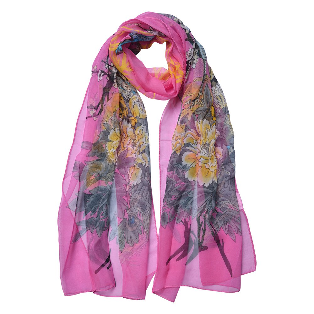 Sjaal Dames Print 50x160 cm Roze Synthetisch Bloemen