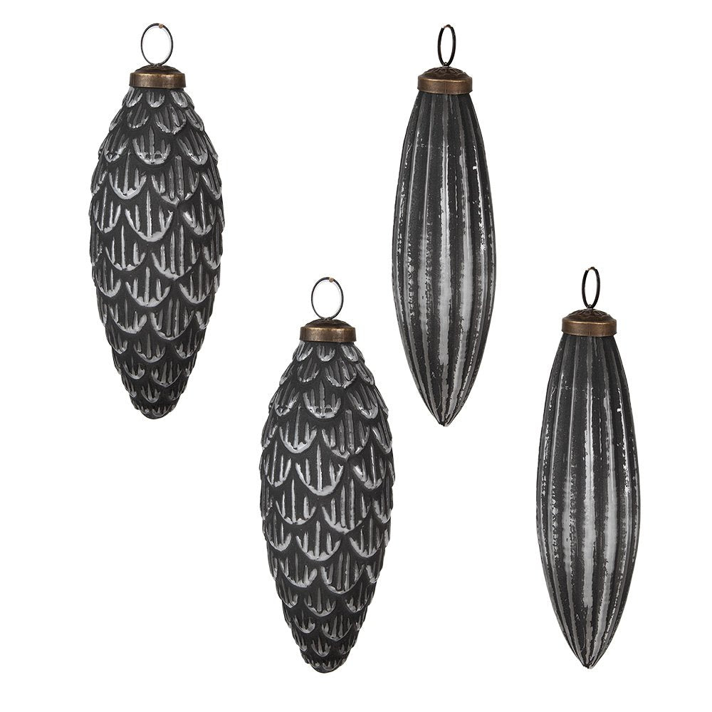 Kerstbal Set van 4 Ø 7/6 cm Grijs Glas Kerstboomversiering
