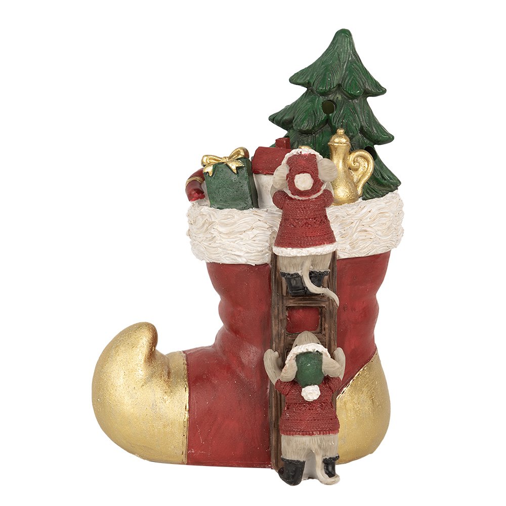 Kerstdecoratie met LED-verlichting Laars 14x10x19 cm Rood Polyresin Muis