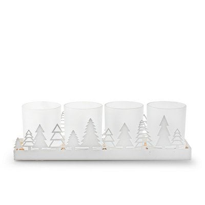 Houder met 4 glazen 'lando' wit 35x9x10 cm