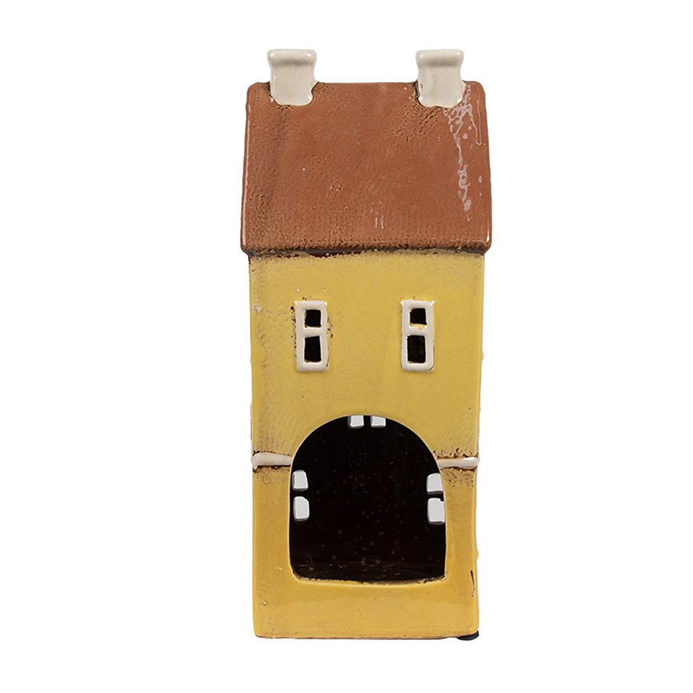 Waxinelichthouder Huis 11x9x25 cm Geel Bruin Keramiek Theelichthouder