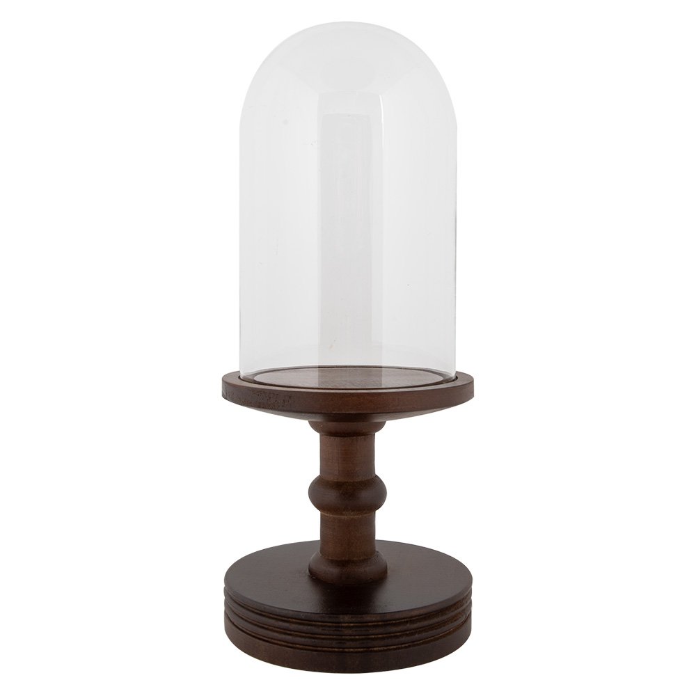 Glazen Stolp Ø 14x34 cm Bruin Hout