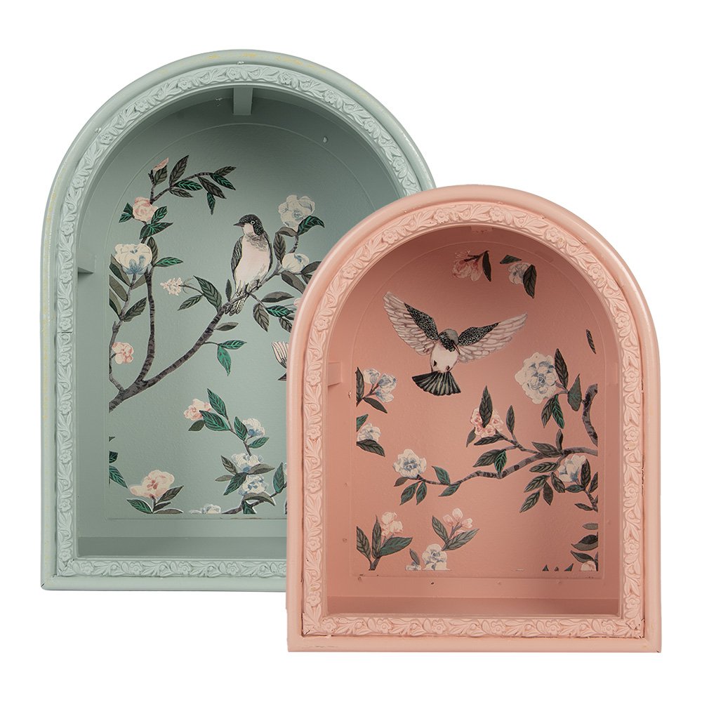 Wanddecoratie set van 2 Blauw Hout Bloemen