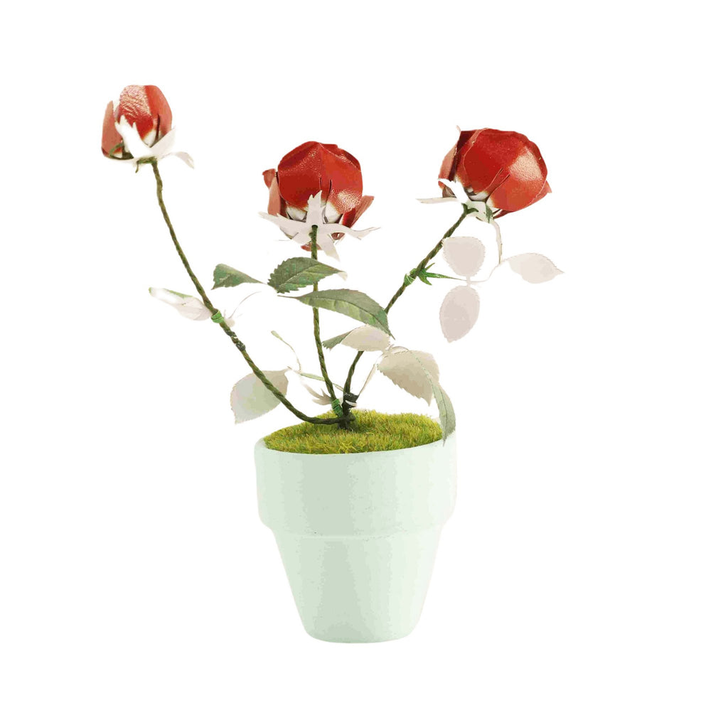 Bouwpakket 3D Model DIY Rode Roos in Pot- gekleurd- metaal