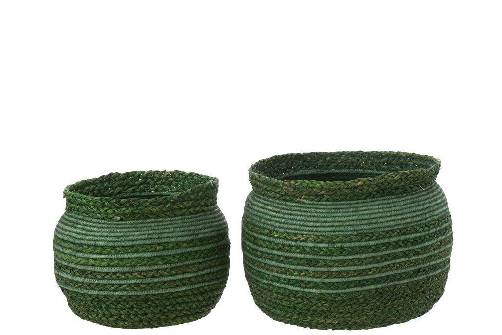 J-Line mand Gevlochten Rand - zeegras - groen - set van 2