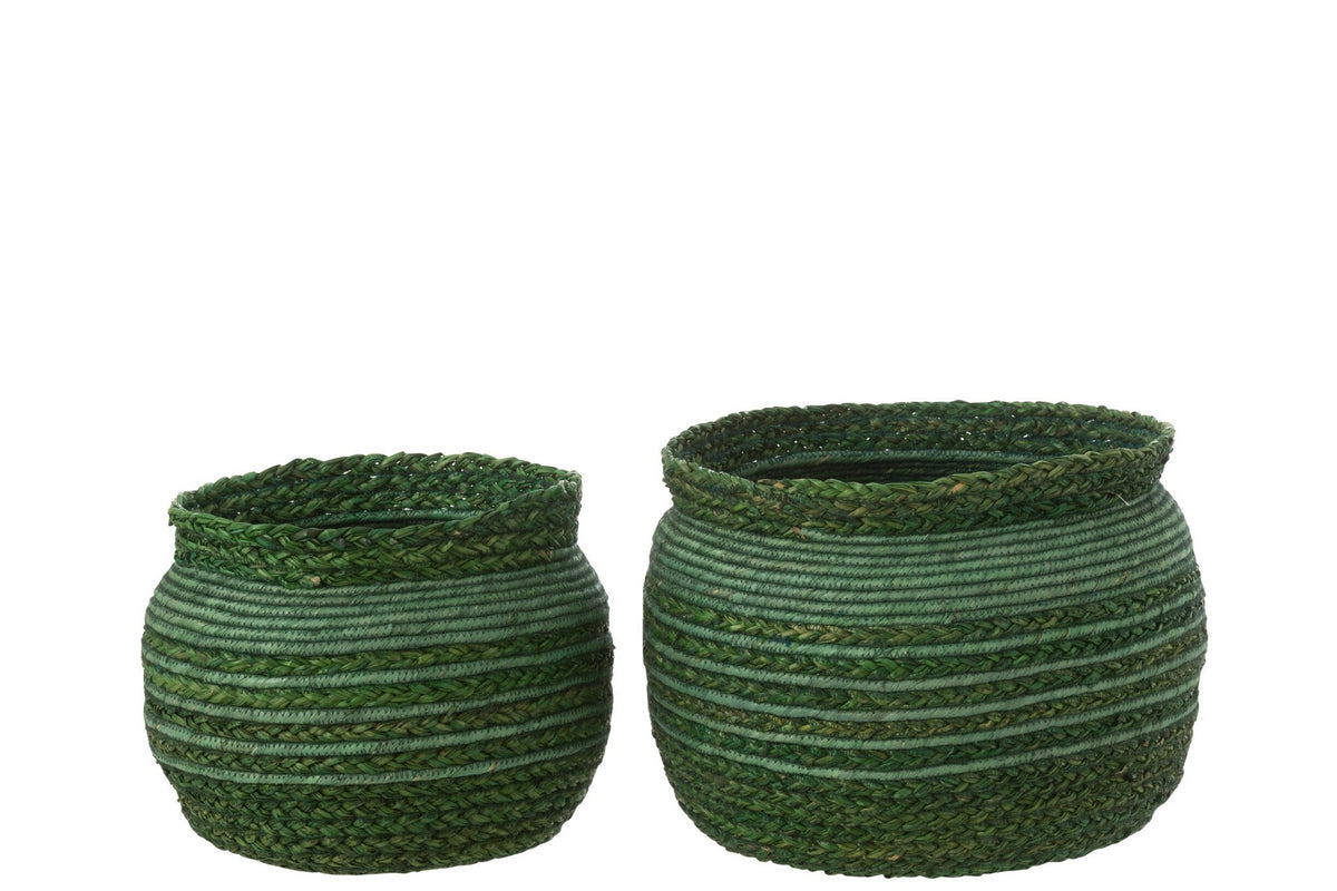 J-Line mand Gevlochten Rand - zeegras - groen - set van 2