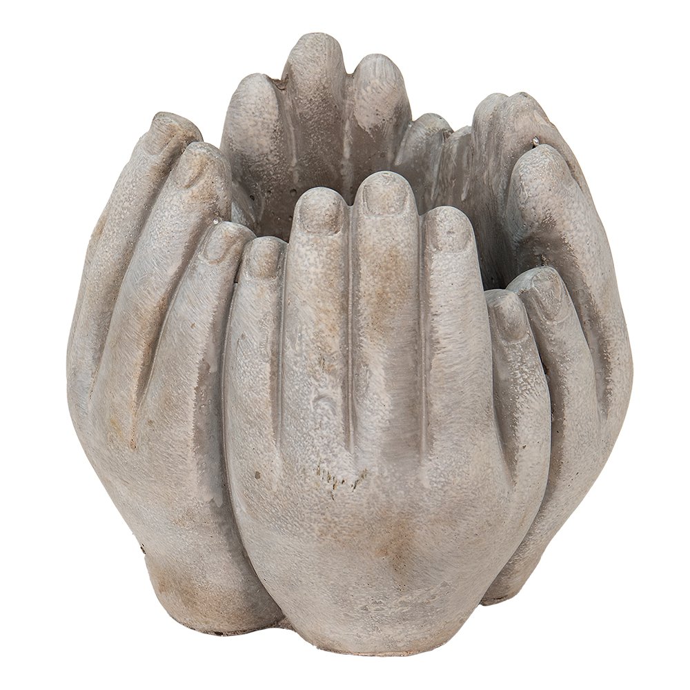 Bloempot 15x15x17 cm Beige Steen Handen Bloempot Binnen