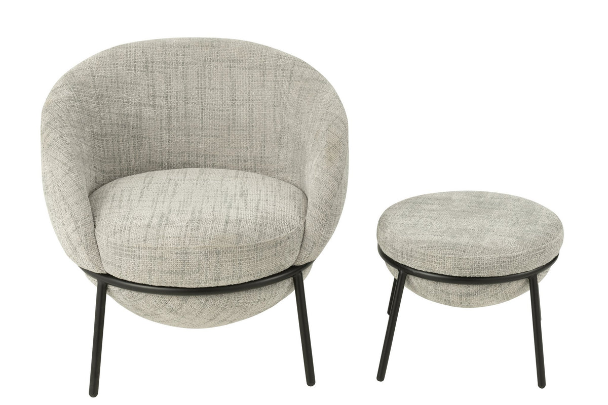 J-Line loungestoel + poef - ijzer - grijs/zwart