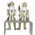 Beeld Set van 2 Notenkraker 12 cm Goudkleurig Wit Kunststof Kerstdecoratie