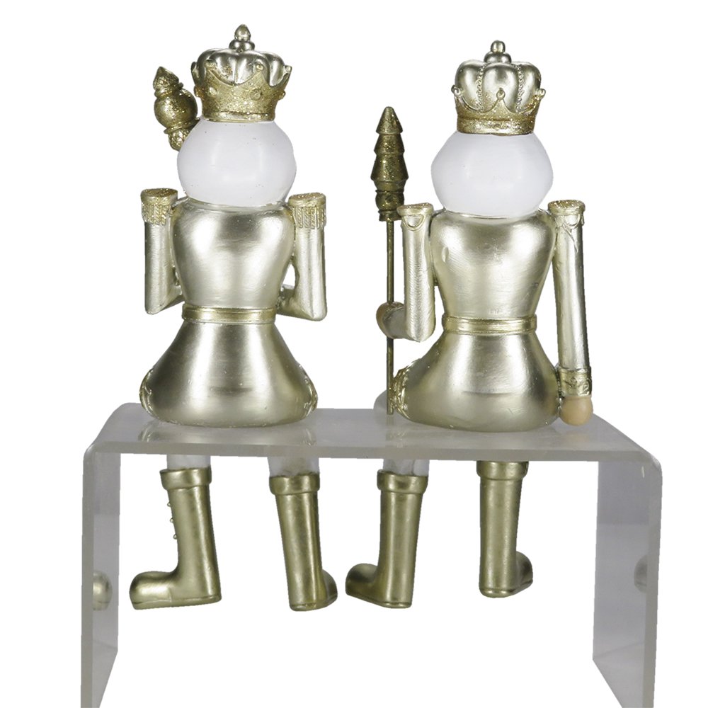 Beeld Set van 2 Notenkraker 12 cm Goudkleurig Wit Kunststof Kerstdecoratie