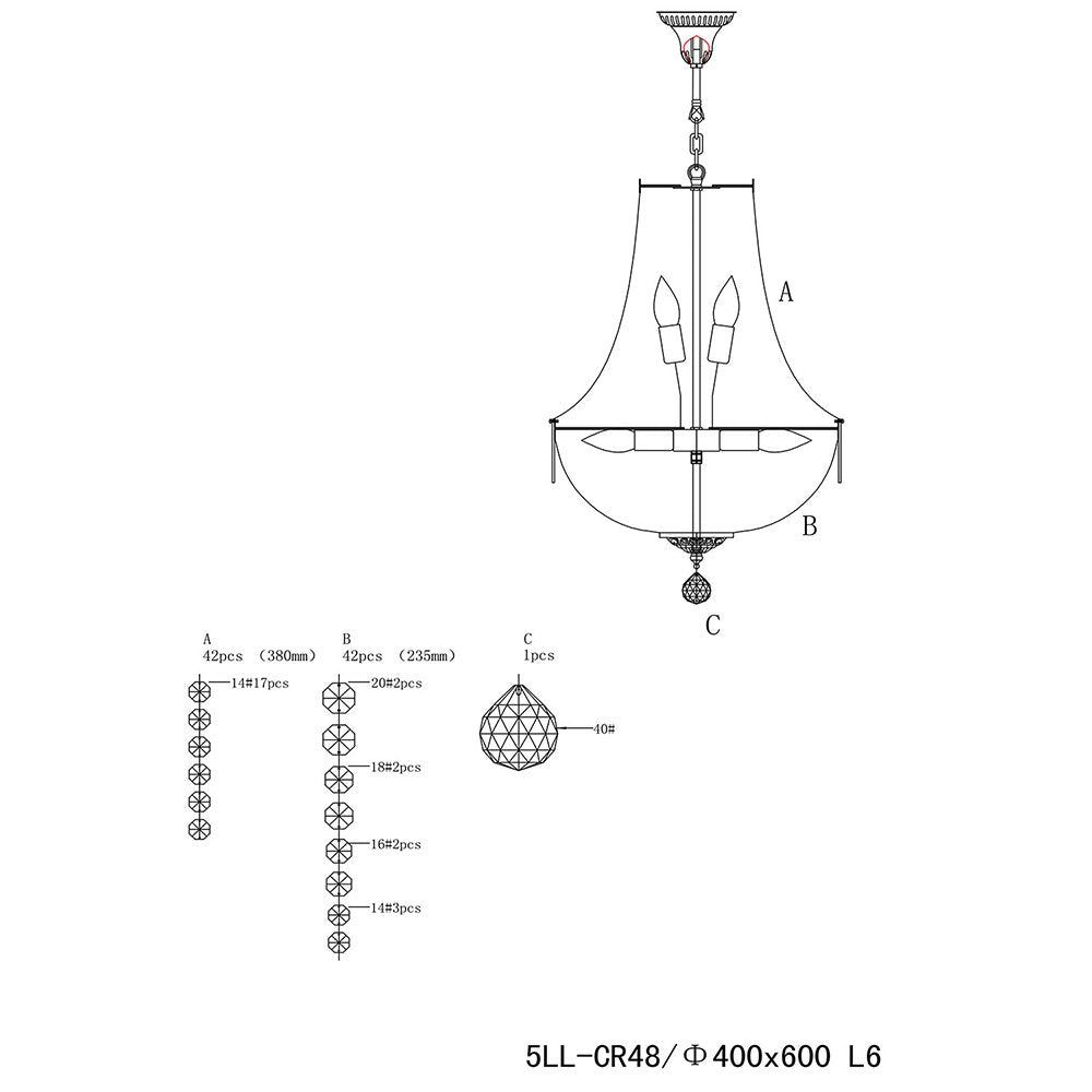 Kroonluchter Ø 40x64-184 cm Zilverkleurig IJzer Hanglamp