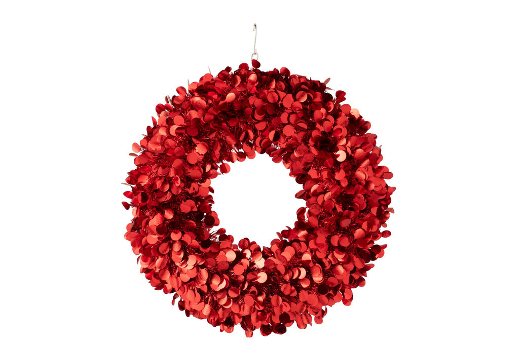 J-Line decoratie krans Sprankelend - polystyreen - rood - medium