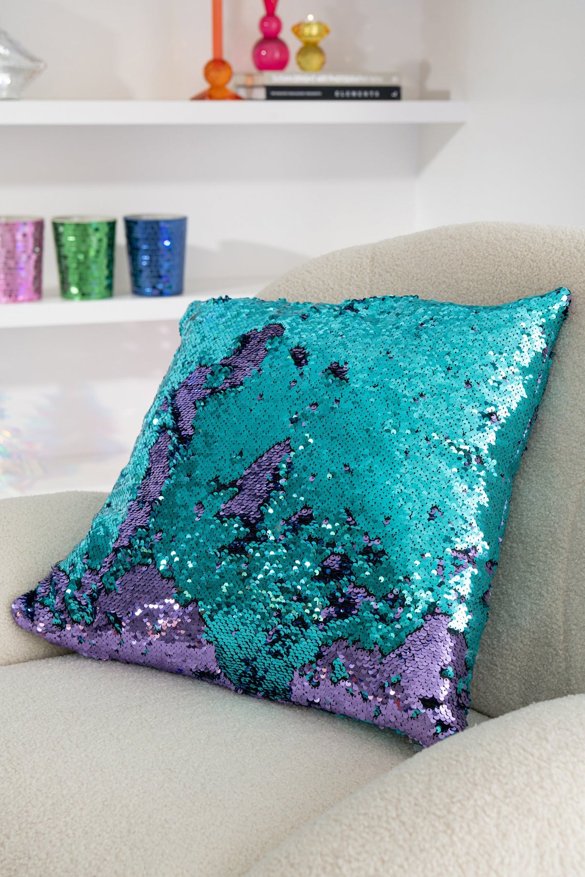J-Line kussen Omkeerbaar Sequin - textiel - blauw/paars