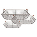 Opbergmand Set van 3 40x34x15 / 36x30x14 / 32x26x13 cm Bruin Metaal Keuken Mandjes