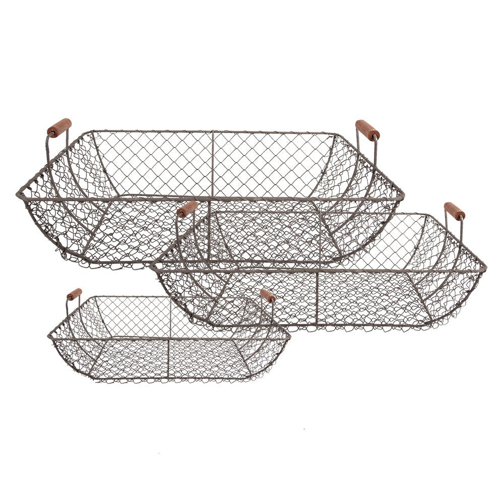 Opbergmand Set van 3 40x34x15 / 36x30x14 / 32x26x13 cm Bruin Metaal Keuken Mandjes