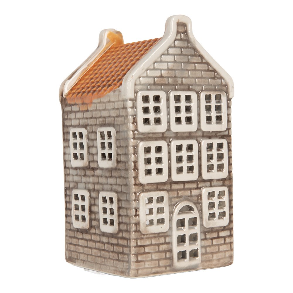 Waxinelichthouder Huis 7x7x14 cm Grijs Keramiek