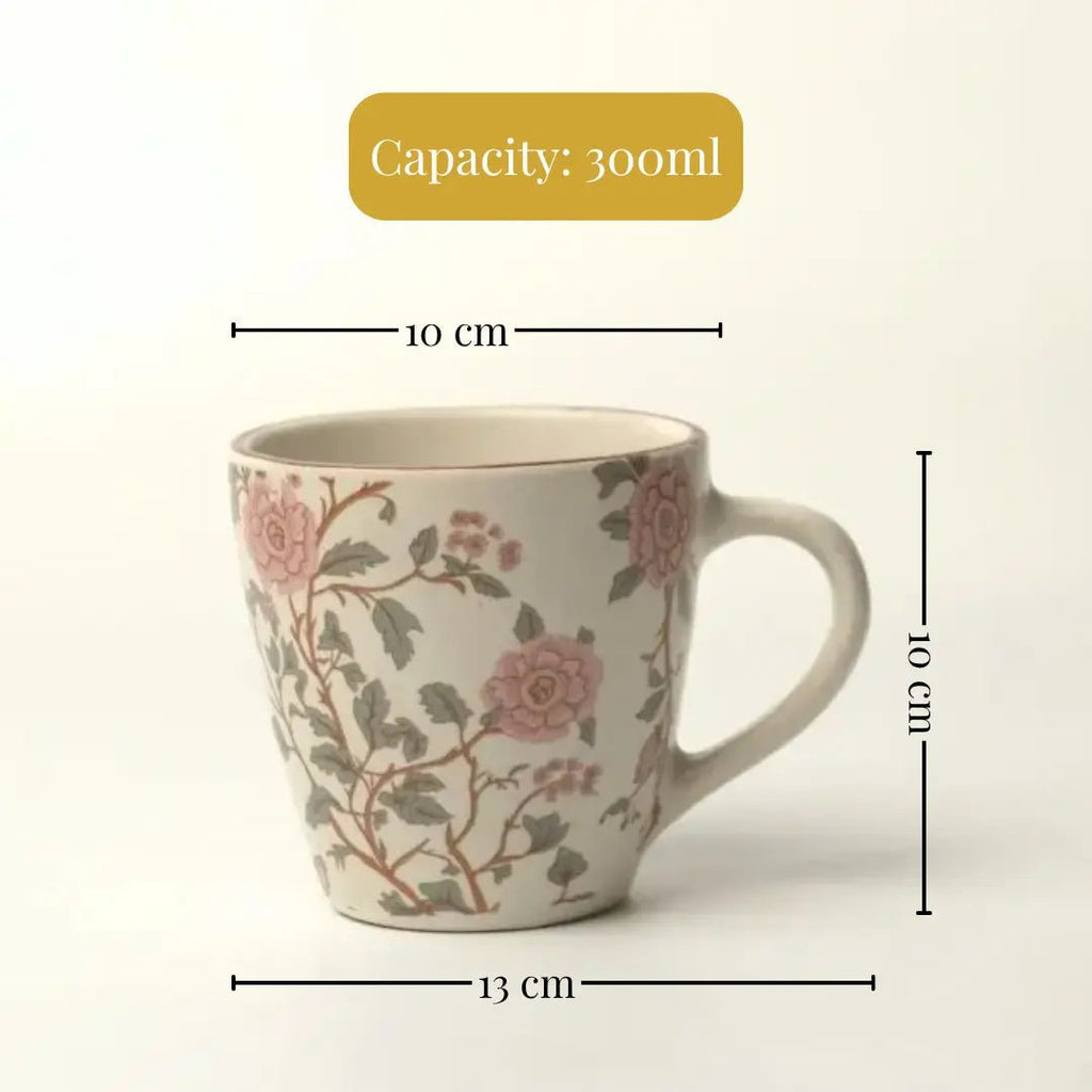 Steengoed botanische mok - roze motief, set