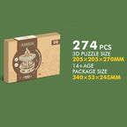 Inspirebox, 3D Muziekdoos, Houten Puzzel Carousel, BE011927, 20,5x20,5x27cm