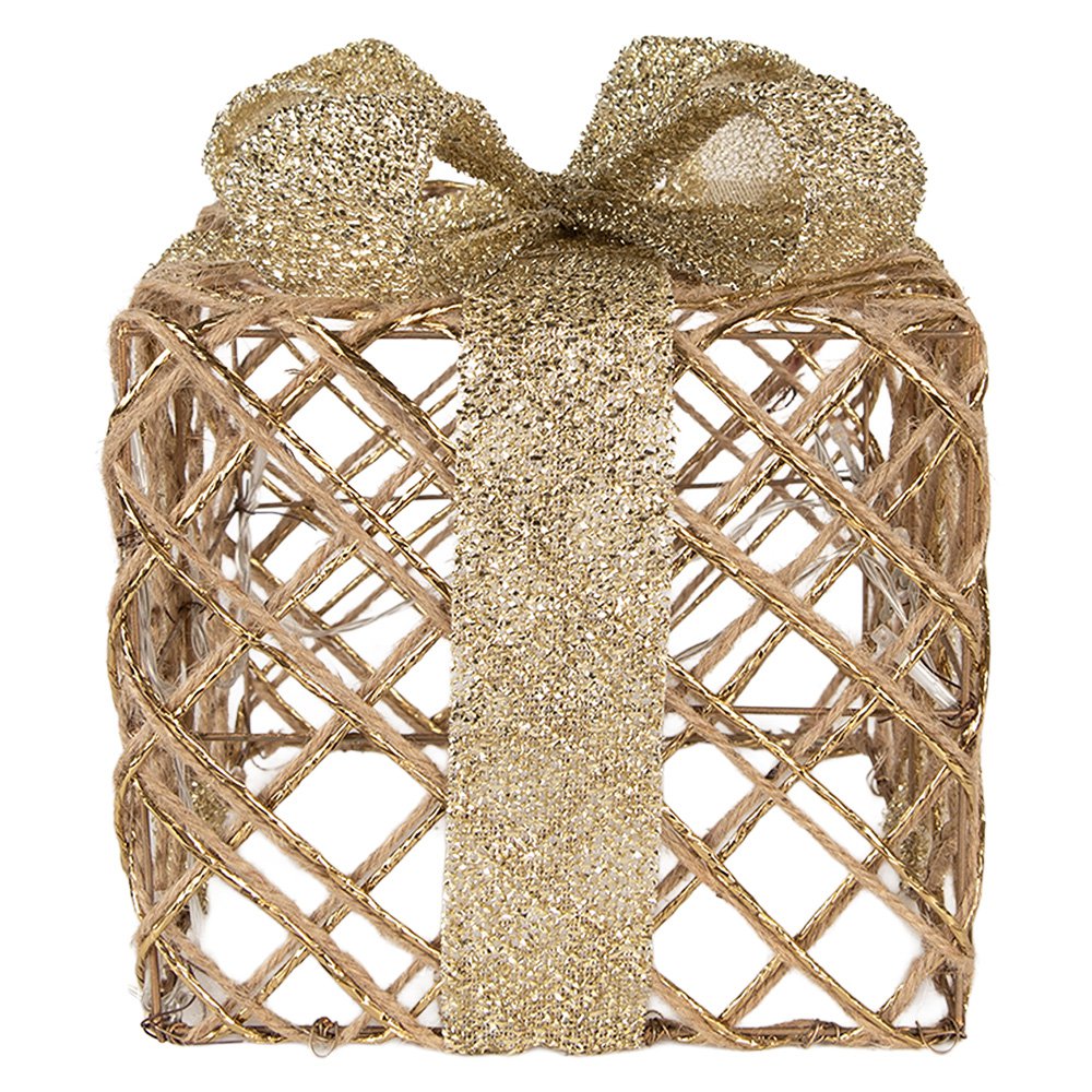Kerstdecoratie met LED-verlichting Cadeau 25 / 20 / 15 cm Goudkleurig Metaal