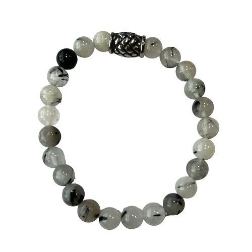 Herenarmband Toermalijn Kwarts 8 mm met vlecht kraal