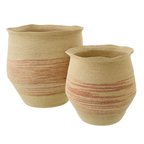 J-Line mand Gestreept - zeegras - naturel/oranje - set van 2