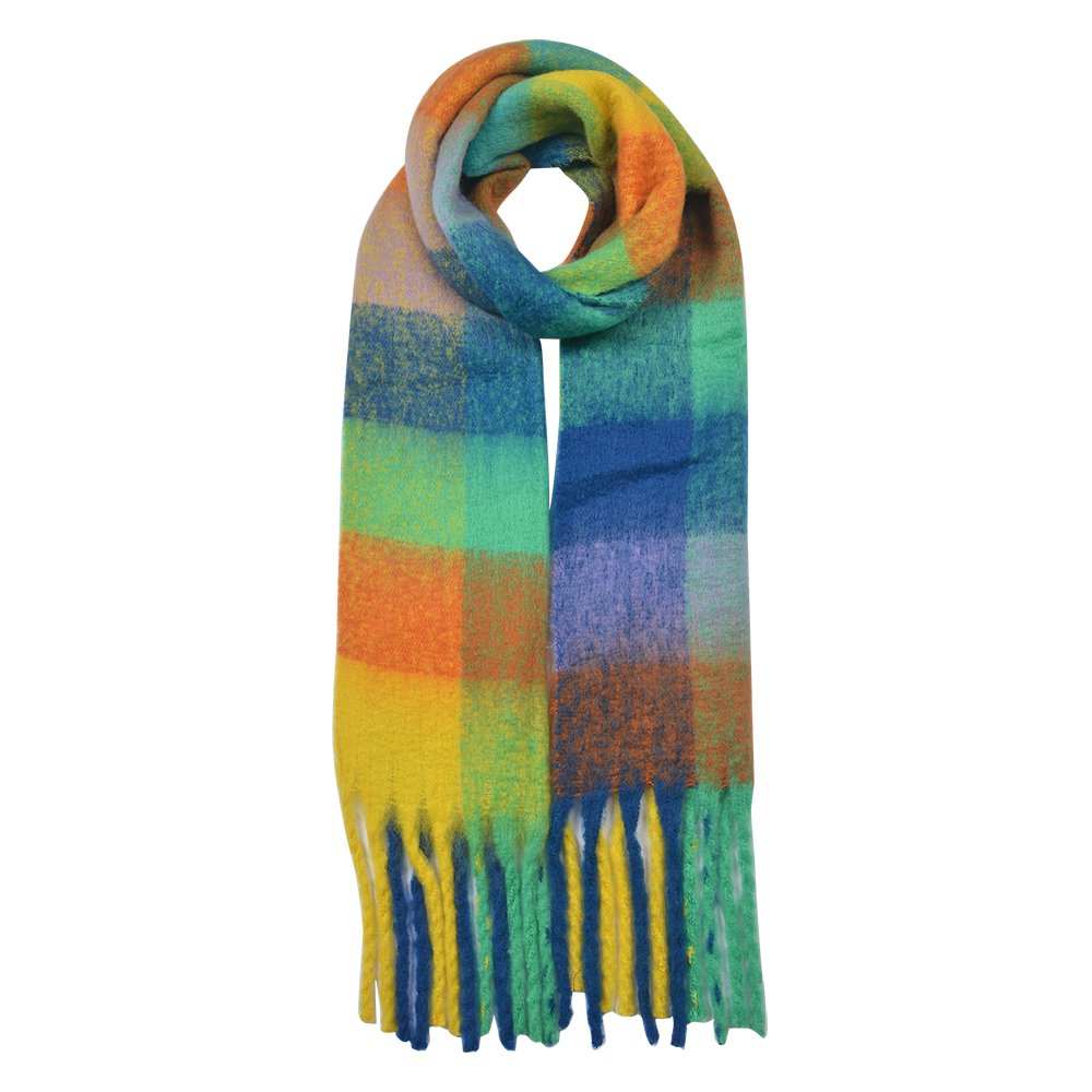Wintersjaal Dames 35x210 cm Blauw Groen Synthetisch Ruit Wintershawl